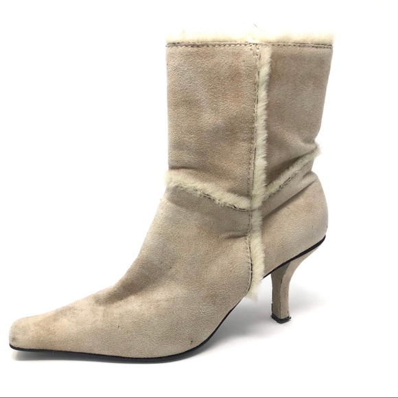 Nine West Suede Faux Fur Trim Cream Boots Size 8 - Picture 7 of 8